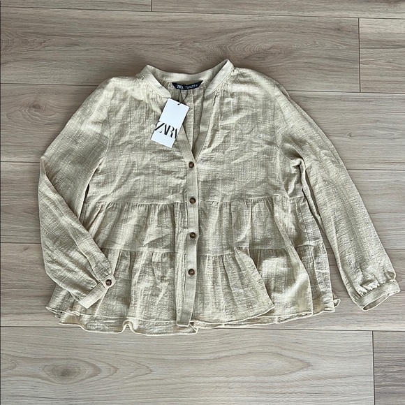 Zara Tan Button Down Shirt Top - Picture 1 of 7